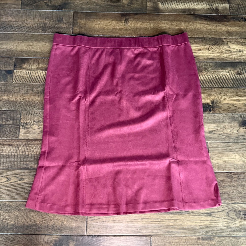 Isaac Mizrahi Live Estate Faux Suede Skirt Berry Wine 3XT Tall Plus Size
